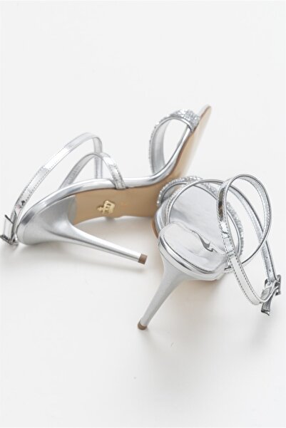 AYAKKABI PRENSİ Mirella Stoned Silver 10 cm Women's Classic Heeled Shoes