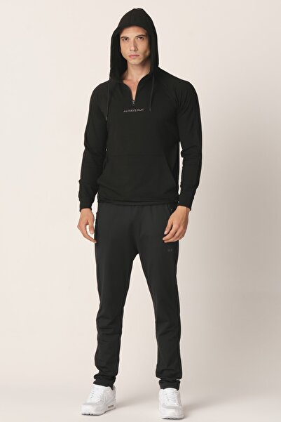 Mascarano Black Men's Seasonal Half Zipper Hooded Sweatshirt