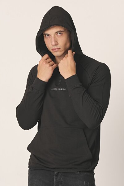 Mascarano Black Men's Seasonal Half Zipper Hooded Sweatshirt