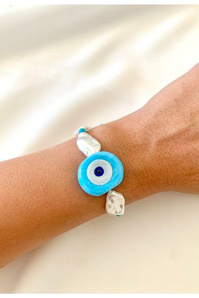 Atelier Çağla Glass Calf Eye Evil Eye Beaded Pearl Bracelet