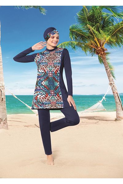Ruko Maio Ruko 22126-1 Women's Long Sleeve Navy Blue Lycra Hijab Swimsuit