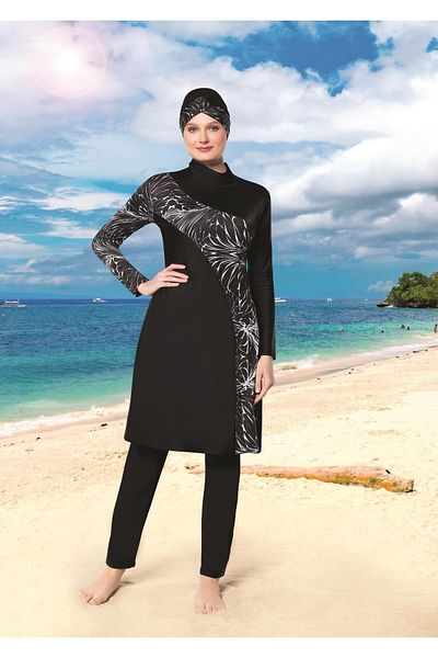 Ruko Maio Ruko 22123 Women's Long Sleeve Black Lycra Hijab Swimsuit