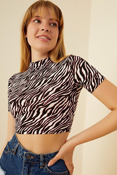 Bipantolon Γυναικείο κοντομάνικο τοπ με ροζ εφέ και σχέδιο ζέβρας