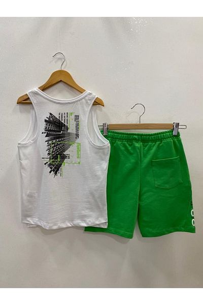 N.K. UNSEA Boy's White Sleeveless T-Shirt Green Shorts Set