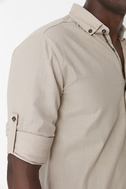 Trendyol Collection Mink Buttoned Collar Epaulettes Slim Fit 100% Cotton Shirt TMNSS20GO0189