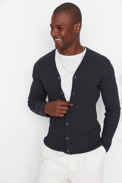 Trendyol Collection Strickjacke - Grau - Figurbetont