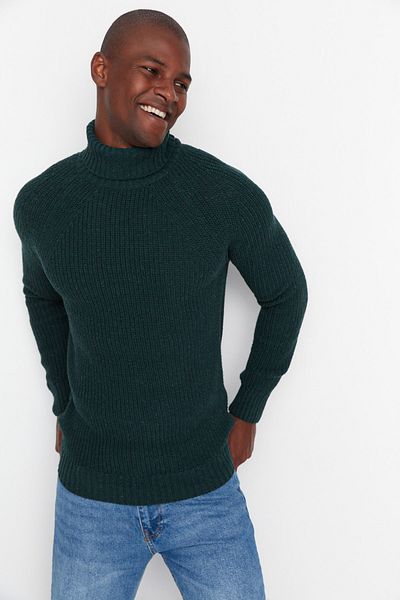 Trendyol Collection Grüner Slim-Fit-Rollkragenpullover – Raglanärmel TMNAW21KZ0404