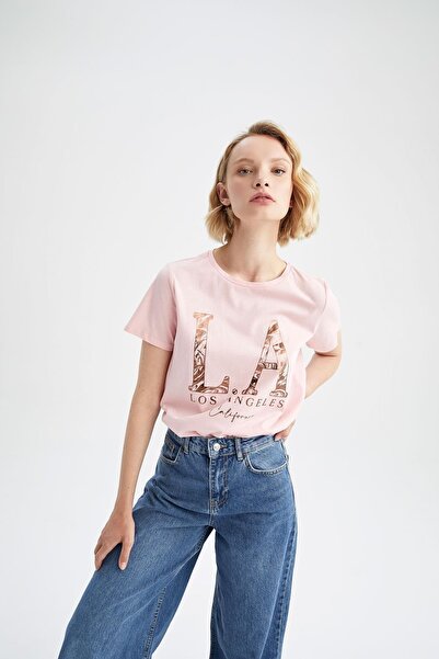 DeFacto Μπλουζάκι Regular Fit Crew με στάμπα με κοντό μανίκι 100% βαμβάκι