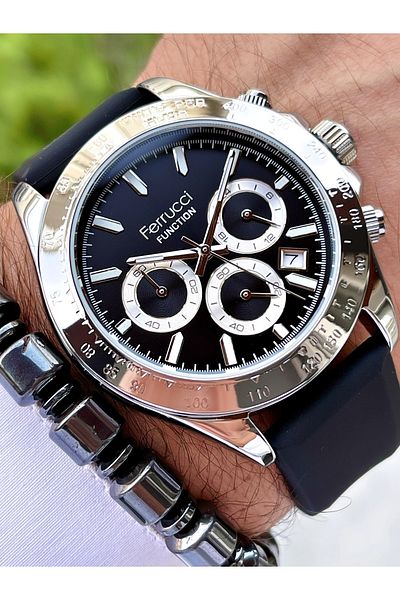 Ferrucci Black Color Silicone Band Functional Men's Wristwatch + Bracelet