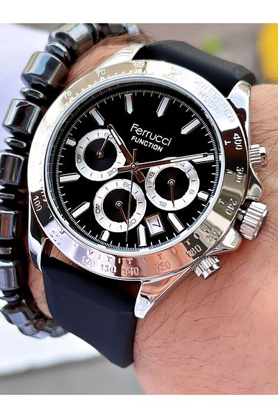 Ferrucci Black Color Silicone Band Functional Men's Wristwatch + Bracelet