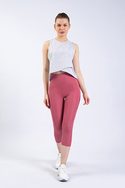 The Step Sports Ravne ženske leggins za jogu u boji prašnjave ruže Visok stru...