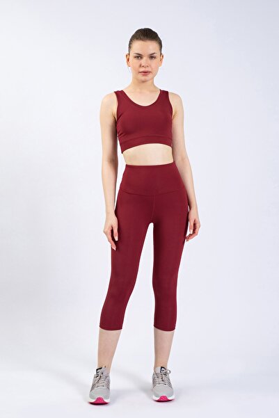 The Step Sports Ravne ženske bordo Visok struk Oblikuje figuru, kapri joga le...
