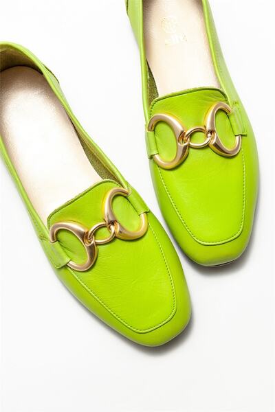 Elle Shoes Yeşil Deri Kadın Loafer