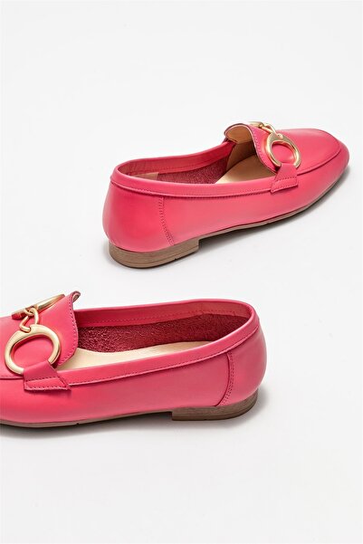 Elle Shoes Fuşya Deri Kadın Loafer