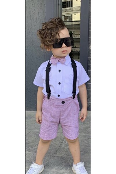 tunay moda Erkek Çocuk Şort Askı Gömlek Ve Papyon