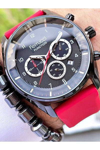 Ferrucci Red Silicone Band Functional Men's Wristwatch + Bracelet
