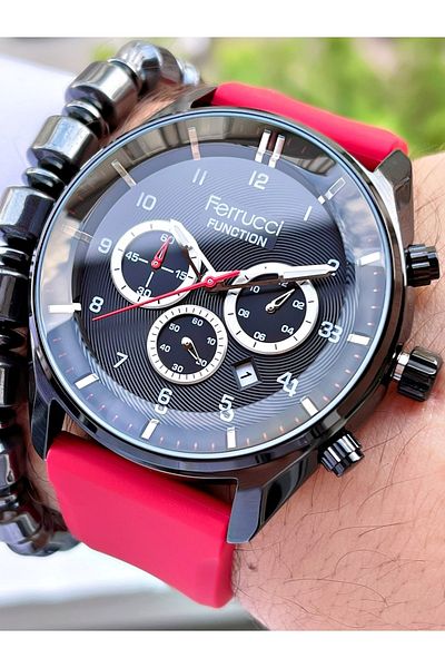Ferrucci Red Silicone Band Functional Men's Wristwatch + Bracelet