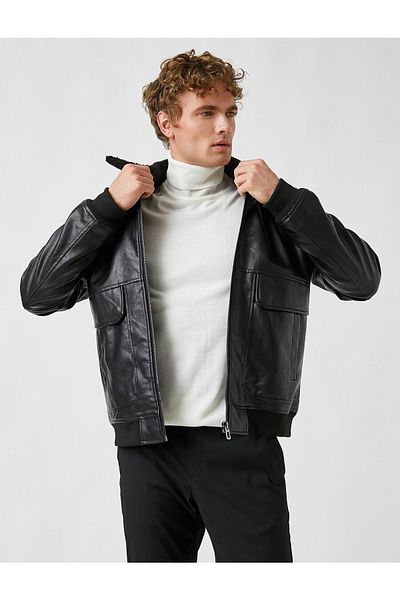 Koton Faux Fur Collar Leather Look Coat