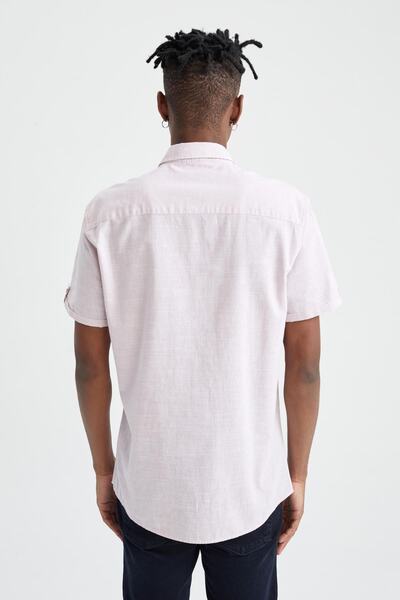 DeFacto Slim Fit Polo Neck Linen Look Short Sleeve Shirt