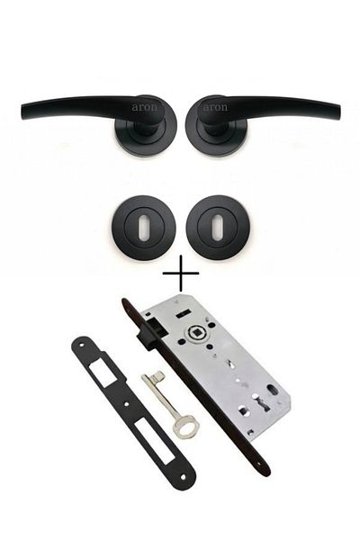 ARON Brawo Rosette Matte Black (ROOM TYPE) Door Handle & Black Room Type Door Lock Mounting Screws