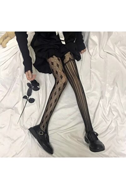 VEGAROKS Gothic Punk Lolita Desenli Külotlu Çorap