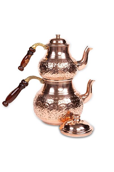 Handygoo إبريق شاي نحاسي مطروق باللون الأحمر مصنوع يدويًا