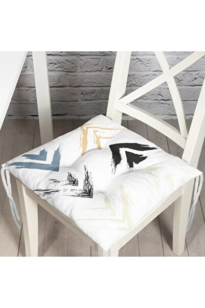 Nish & Royal Black Blue Arrow Themed Leaf Drawing Fluffy Chair Cushion