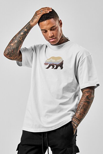 Pasage Sc Plus Oversize Colorful Bear Printed White Tshirt