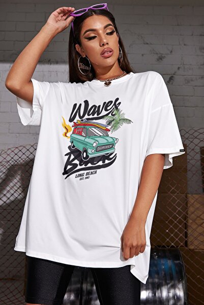 Pasage Azurco Oversize Waves Printed White Tshirt