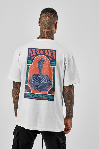 Pasage Λευκό μπλουζάκι με στάμπα Azurco Oversize Poison Rock