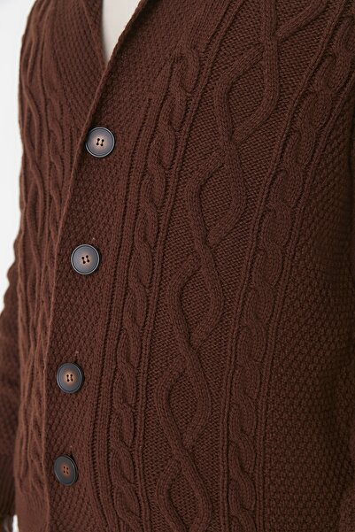 Trendyol Collection Cinnamon Color Slim Fit Hair Braid Detailed Knitwear Cardigan - TMNAW22HI0137