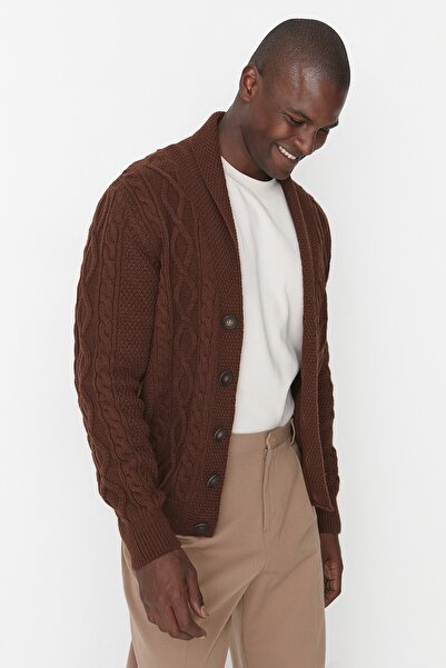 Trendyol Collection Cinnamon Color Slim Fit Hair Braid Detailed Knitwear Cardigan - TMNAW22HI0137