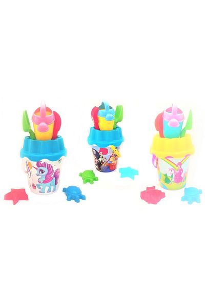 BESTTOYS مجموعة دلو منقوشة على شكل مجرفة ومشط رملية وألعاب للشاطئ والصيف