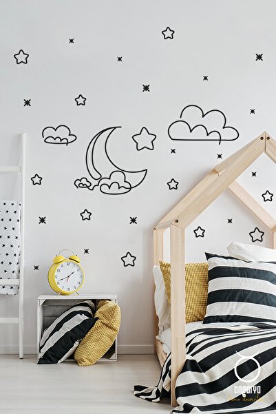 ANGARYA Modern Stil, Dekoratif Çizgisel Gökyüzü, Ay, Bulut Ve Yıldızlar Çocuk...