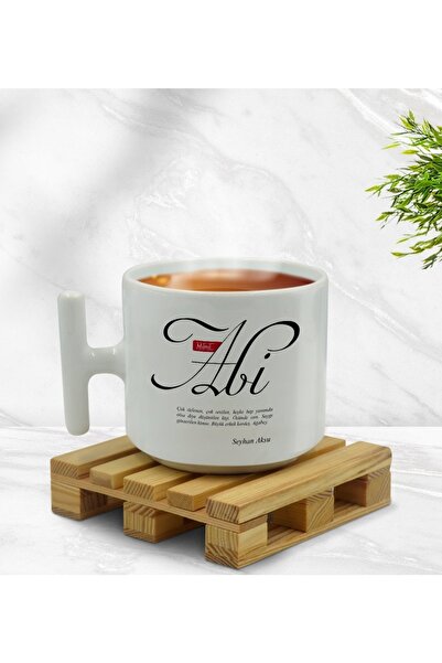 Bk Gift Kişiye Özel Mânâ Abi Tasarımlı T Kulplu Beyaz Middle Kupa Bardak-1