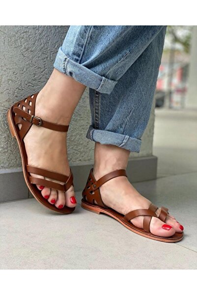 AuthenticSandals Hakiki Deri Taba Kadın Bodrum Sandaleti - K4035