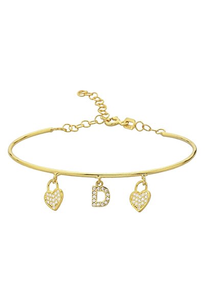 Argentum Concept 18k Altın Kaplamalı 925 Ayar Gümüş Kalpli D Harfi Kelepçe Bi...