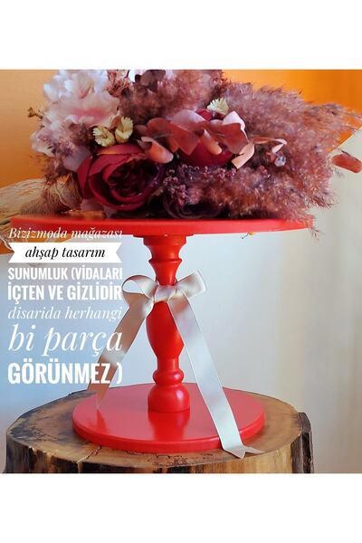 bizizmoda Red Cake Wooden Presentation Serving Plate Cake Presentation Plate