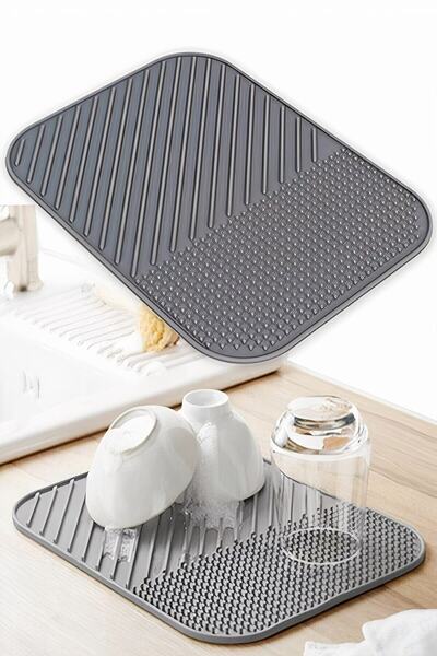İLİVA Kaydırmaz Gri Silikon Bulaşık Kurutma Matı - Bulaşık Kurutmalığı ( Bpa Free )