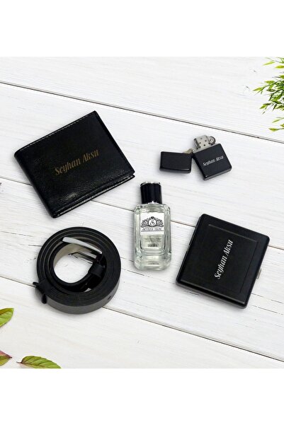 BK Kişiye Özel Cüzdan&kemer&çakmak&sigara Tabakası&parfüm Hediye Seti