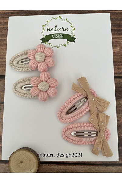 NATURA DESİGN Set de 4 știfturi tricotate Daisy și fundă