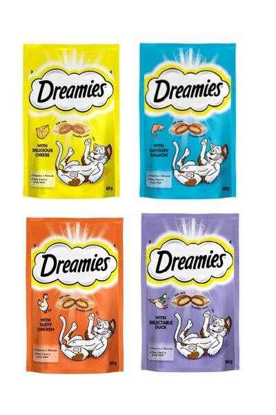 Dreamies Peynirli-somonlu-ördek Etli-tavuk Etli Kedi Ödülü 60 gr * 4 Adet Mam...