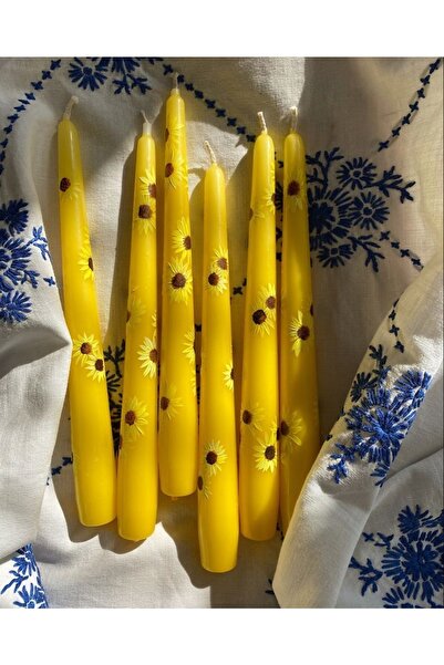 Julith Ayçiçeği desenli el yapımı şamdan, kokulu mum, doğal ve şık dekor akse...