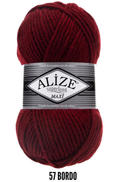 Alize Superlana Maxi El Örgü Ipi Ipliği Yünü Renk Kodu:57 Bordo