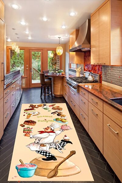 Genel Markalar Aşçı Yemek Dijital Baskı Yıkanabilir Kaymaz Taban Leke Tutmaz ...