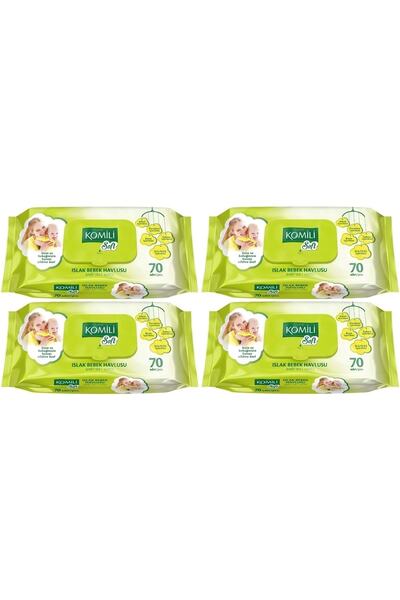 Komili Soft Islak Havlu Mendil 70 Yaprak (4 Lü Set) 280 Yaprak Plastik Kapaklı