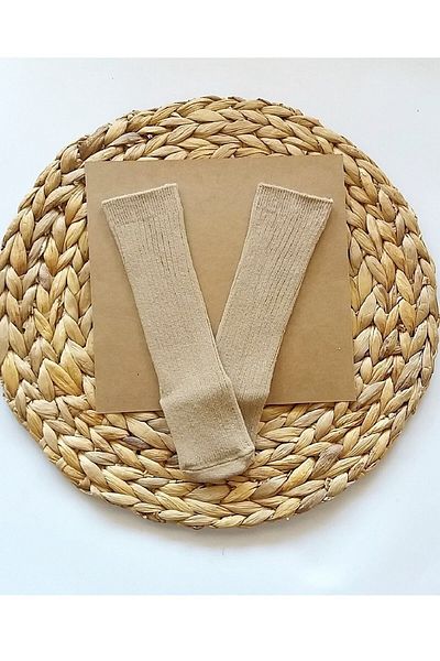 ESES BEBE Baby Plain Ribbed Beige Knee-Cuff Socks