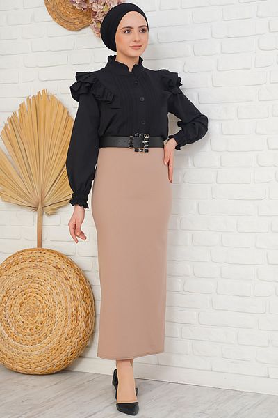 asilmoda Μολύβι Φούστα Lycra Waist Elastic - Mink