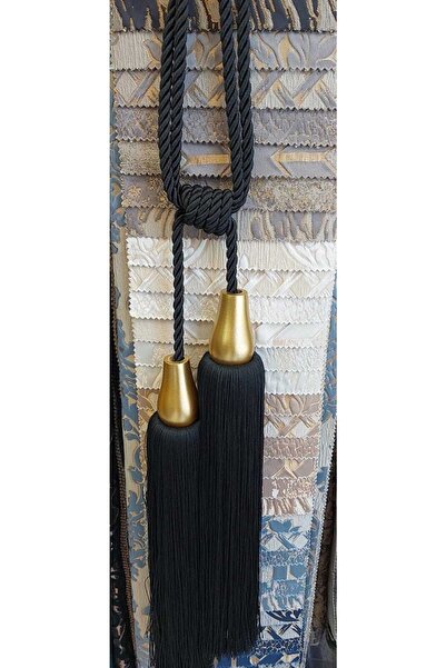 Doğukan perde aksesuarları Çiftli Damla Bracol ( Başlık Sarı Ip Rengi Siyah Perde Toplayıcı ) - (1 ADET)