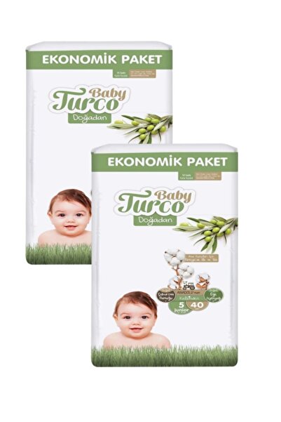 Baby Turco Doğadan Bebek Bezi Ekonomik Paket Junior 5 Numara 2 X 40 Adet